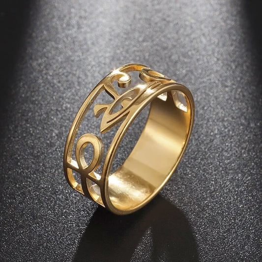 YILUOCD Stainless Steel Eye of Horus & Ankh Ring