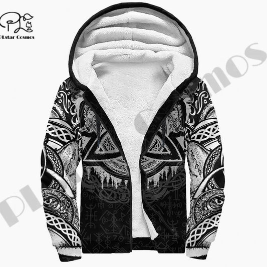 Viking Odin Raven 3D Printed Fleece Zipper Hoodie
