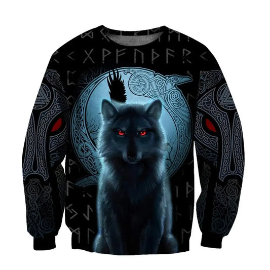 Fenrir Wolf and Raven Tattoo 3D Printed Hoodie