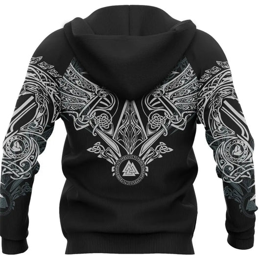 Tattoo Pullover Hoodie Raven of Odin 3D Printed