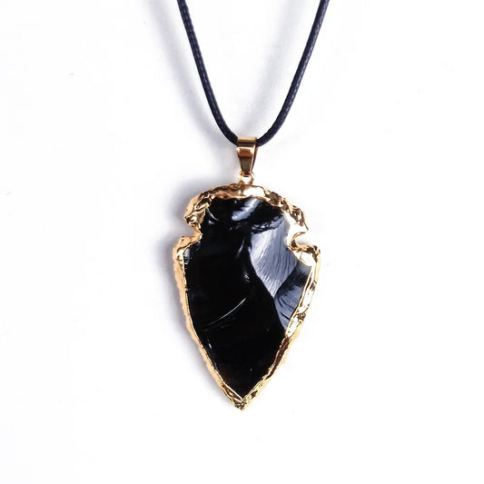 Natural Black Obsidian Arrowhead Pendant Necklace