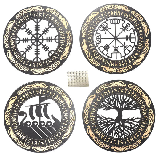 4PCS Set Round Nordic Viking Runes Wooden Wall Art