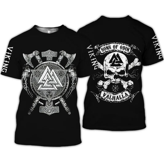 Latest Viking Symbol Printed 3D O-Neck T-Shirt