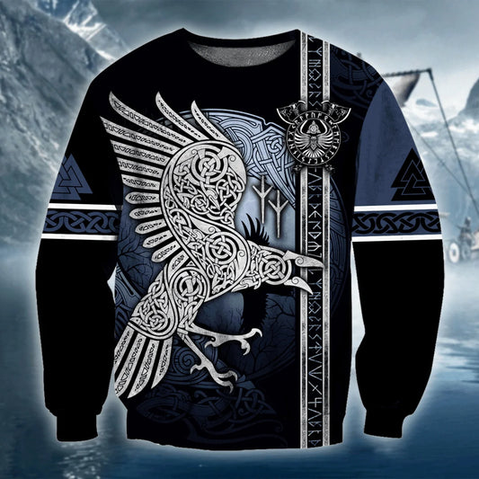 Odin Mythology Raven Tattoo 3D All-Over Printed Hoodie