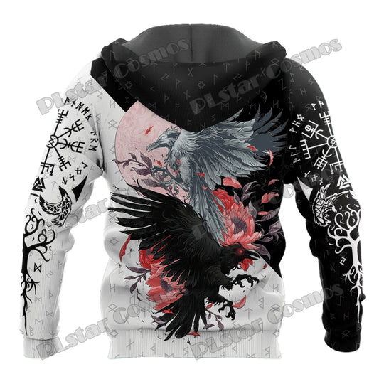 Raven Tattoo Vegvisir Runes 3D Printed Hoodie