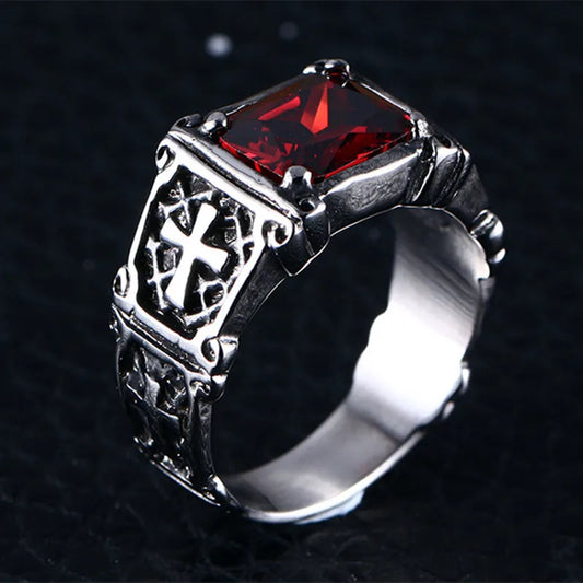 Fashion Red Zircon Cross Ring