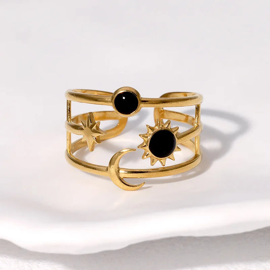 Minimalist Sun Star Moon Ring for Women
