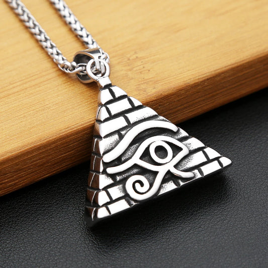 Vintage Stainless Steel Eye of Horus Pendant Necklace