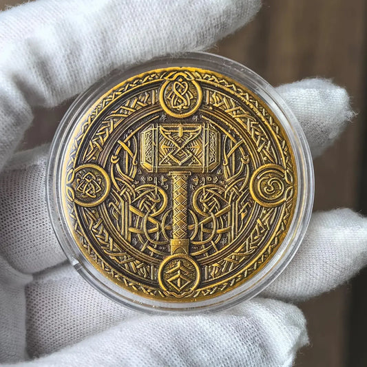 Viking Warrior and Mjölnir Challenge Coin