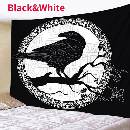 Viking Raven Psychedelic Rune Art Tapestry