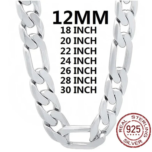 Solid 925 Sterling Silver Cuban Chain Necklace