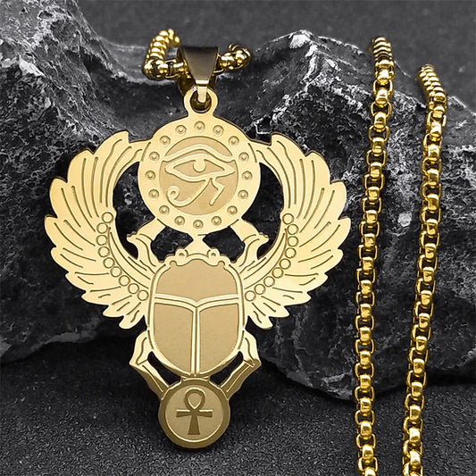 Egyptian Scarab & Eye of Ra Necklace