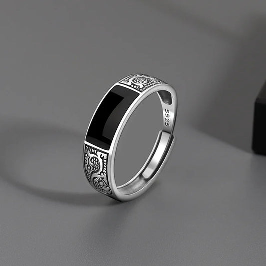 925 Sterling Silver Minimalist Black Stone Rings