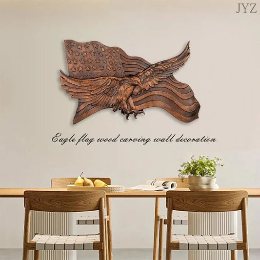 High Quality Wooden Carving American Flag with Eagle
