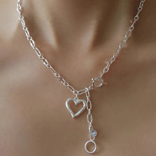 VENTFILLE 925 Sterling Silver Love Heart Asymmetry Necklace