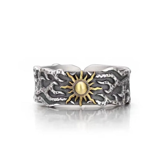 Retro Golden Sun Ring for Men