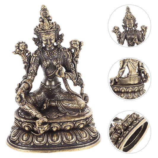 Green Tara Brass Tibetan Female Bodhisattva Figure