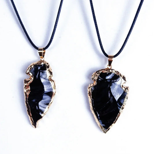 Natural Black Obsidian Arrowhead Pendant Necklace