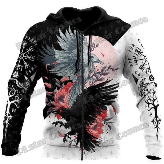 Raven Tattoo Vegvisir Runes 3D Printed Hoodie