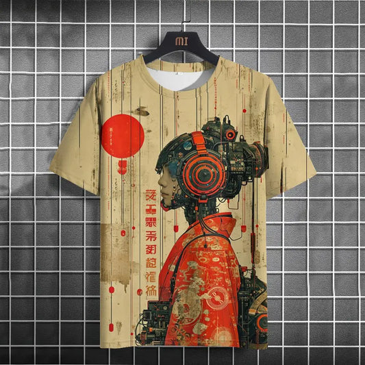Japanese Mechanical Character Graphic T-Shirt