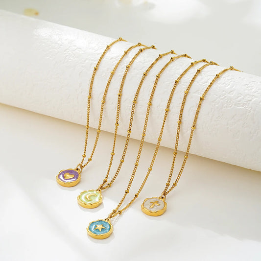 Fashion Enamel Colorful Irregular Round Pendant Necklace
