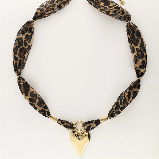 Geometric Heart Leopard Print Scarf Necklace