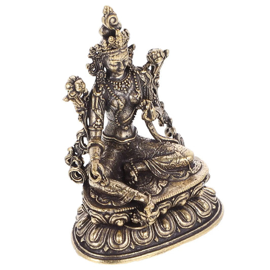 Green Tara Brass Tibetan Female Bodhisattva Figure