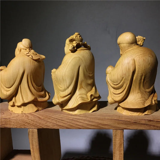 Solid Wood Fu Lu Shou Character Ornament