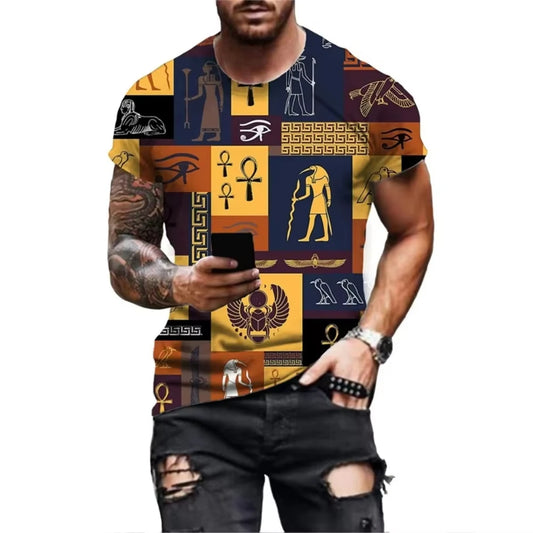 Summer Men’s 3D Printed Ancient Egyptian Art T-Shirt