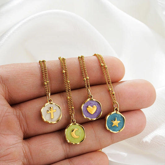 Fashion Enamel Colorful Irregular Round Pendant Necklace