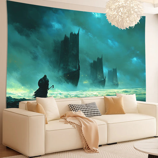 Viking Warrior on the Shore Tapestry