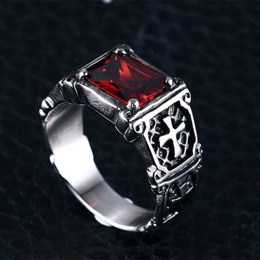 Fashion Red Zircon Cross Ring