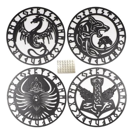 4-Piece Viking Wooden Wall Art Set