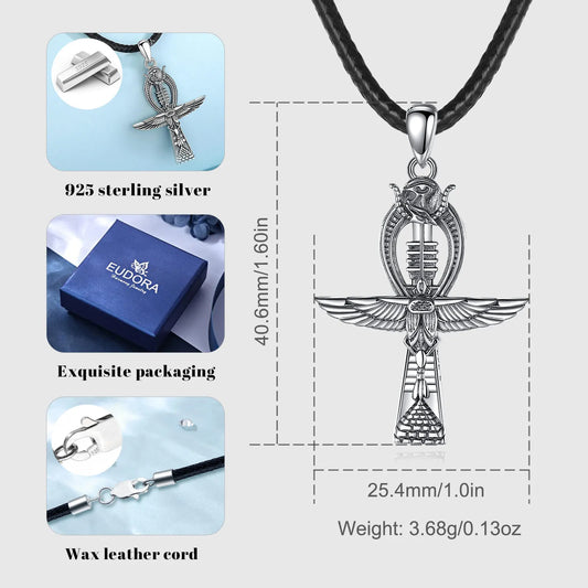 Eudora 925 Sterling Silver Ankh Cross Necklace