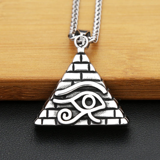 Vintage Stainless Steel Eye of Horus Pendant Necklace