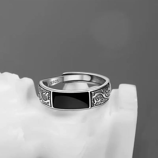 925 Sterling Silver Minimalist Black Stone Rings